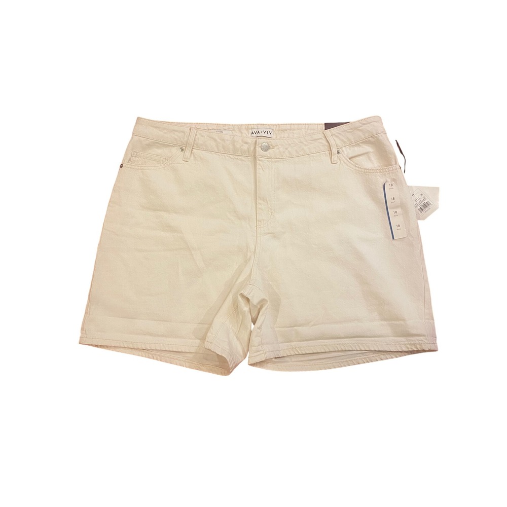 Ava & Viv Cream High-Rise Stretch Denim Shorts